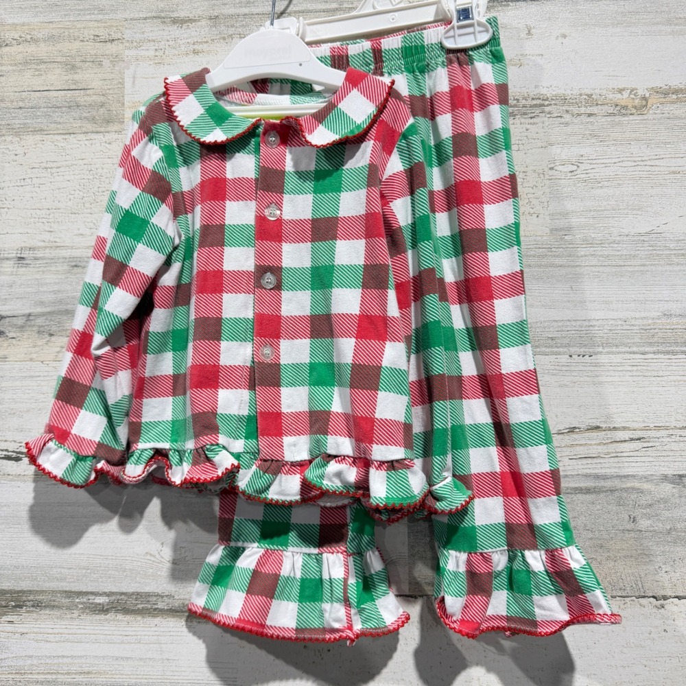 Classic Whimsy Pajama Set Girls 3 Plaid Ruffle Holiday Christmas *Flawed*